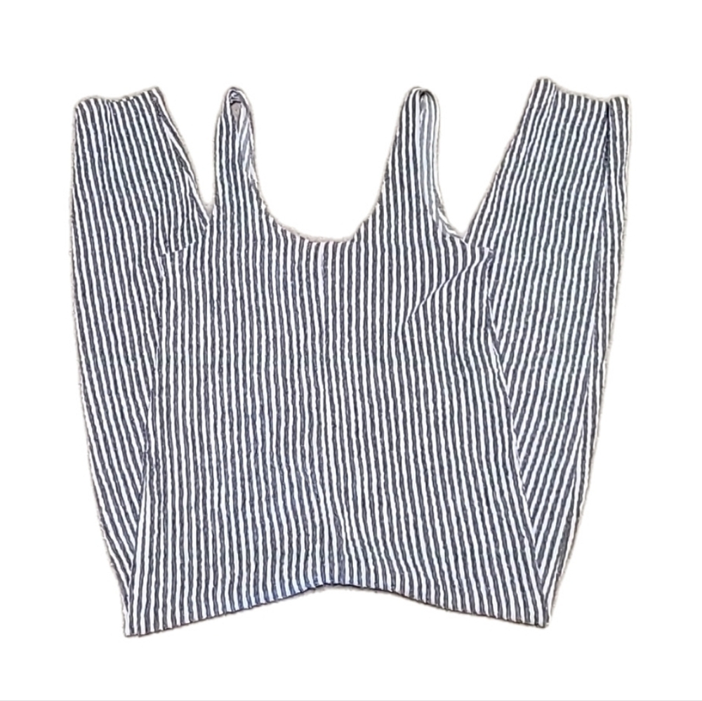 Zara Y2K Boho Cropped Jumpsuit Striped Black & White Size Medium - Picture 4 of 11